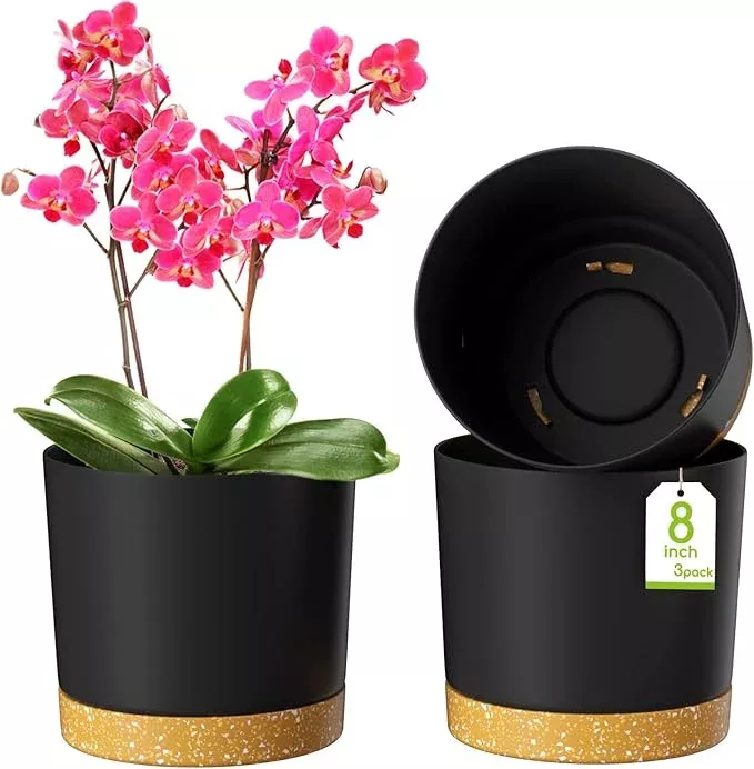 zmtech-plant-pots-set-3-8-self-watering-plastic-planter-with-drainage-hole-sauce ZMTECH Plant Pots, Set of 3 8” Self Watering Plastic Planter with Drainage Hole and Saucer, Modern Decorative Flower Pot for Indoor Outdoor House Plants, Succulents, Flowers – Dark Gray
