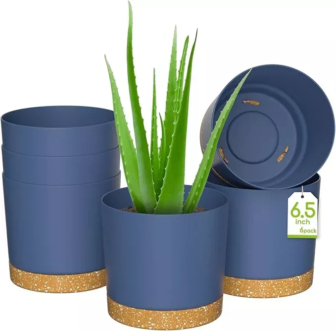 zmtech-plant-pots-set-6-6-5-self-watering-plastic-planter-with-drainage-hole-sau ZMTECH Plant Pots, Set of 6 6.5” Self Watering Plastic Planter with Drainage Hole and Saucer,Modern Decorative Flower Pot for Indoor Outdoor House Plants, Succulents, Flowers – Blue